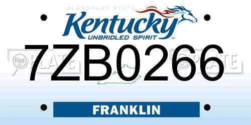 7ZB0266 Kentucky License Plate