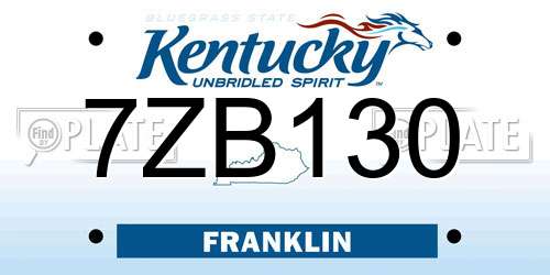 7ZB130 Kentucky License Plate