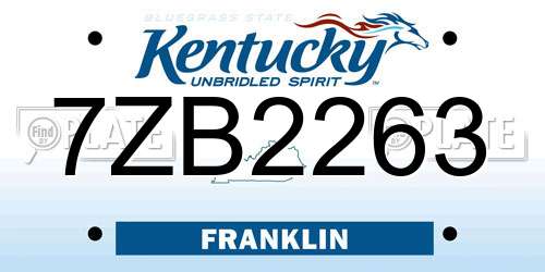 7ZB2263 Kentucky License Plate
