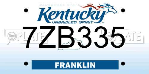 7ZB335 Kentucky License Plate