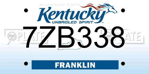 7ZB338 Kentucky License Plate