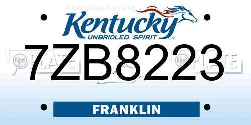 7ZB8223 Kentucky License Plate