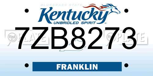 7ZB8273 Kentucky License Plate