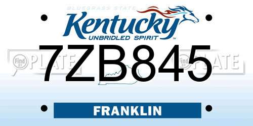 7ZB845 Kentucky License Plate