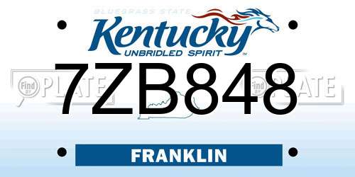7ZB848 Kentucky License Plate