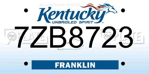 7ZB8723 Kentucky License Plate