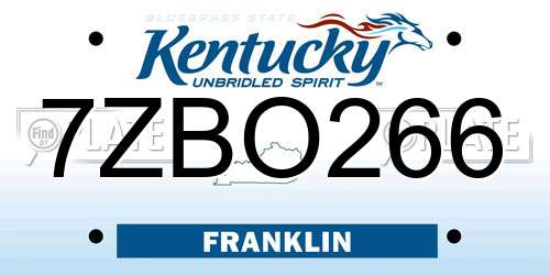 7ZBO266 Kentucky License Plate