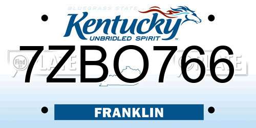 7ZBO766 Kentucky License Plate
