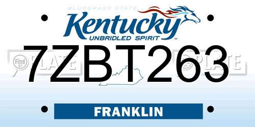 7ZBT263 Kentucky License Plate