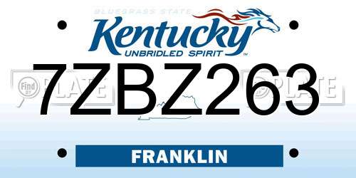 7ZBZ263 Kentucky License Plate