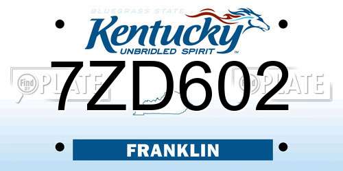 7ZD602 Kentucky License Plate