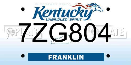 7ZG804 Kentucky License Plate