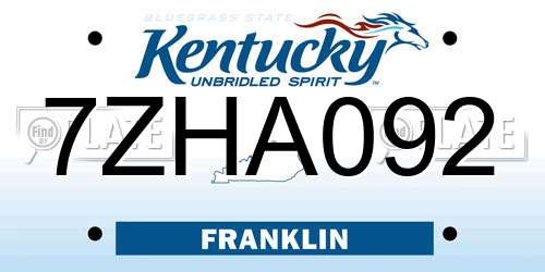 7ZHA092 Kentucky License Plate
