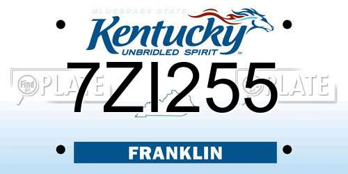 7ZI255 Kentucky License Plate
