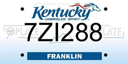7ZI288 Kentucky License Plate