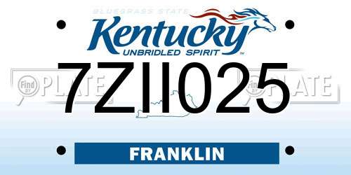 7ZII025 Kentucky License Plate