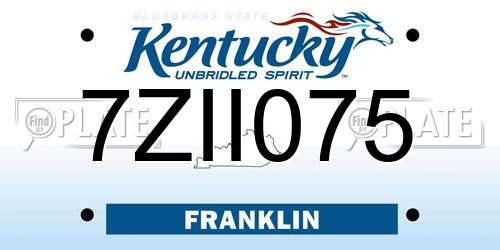 7ZII075 Kentucky License Plate