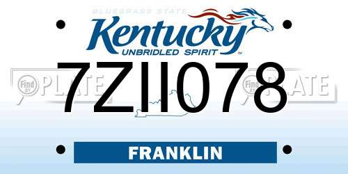 7ZII078 Kentucky License Plate