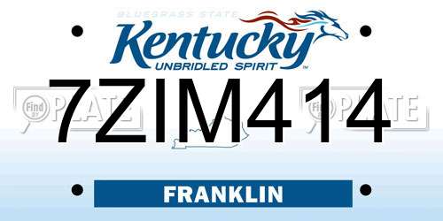 7ZIM414 Kentucky License Plate