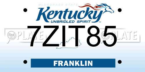 7ZIT85 Kentucky License Plate