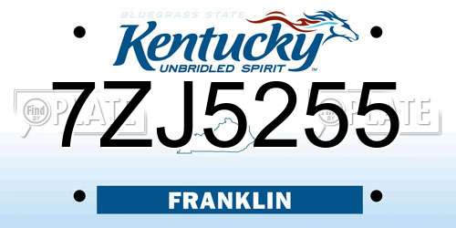 7ZJ5255 Kentucky License Plate