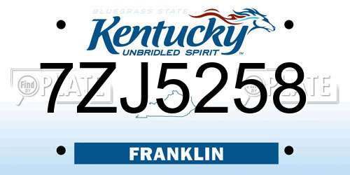 7ZJ5258 Kentucky License Plate