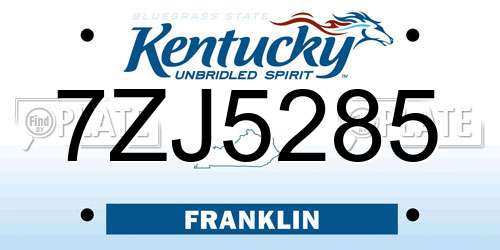 7ZJ5285 Kentucky License Plate