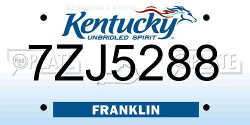 7ZJ5288 Kentucky License Plate