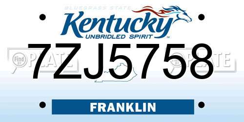 7ZJ5758 Kentucky License Plate