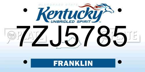 7ZJ5785 Kentucky License Plate