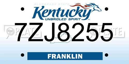 7ZJ8255 Kentucky License Plate