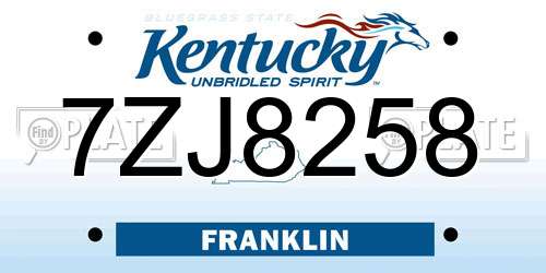 7ZJ8258 Kentucky License Plate