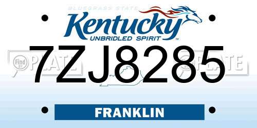 7ZJ8285 Kentucky License Plate