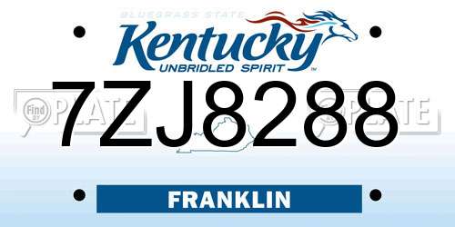 7ZJ8288 Kentucky License Plate