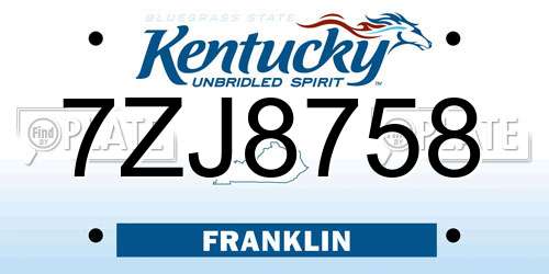 7ZJ8758 Kentucky License Plate