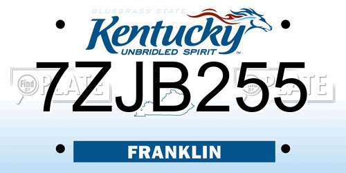 7ZJB255 Kentucky License Plate