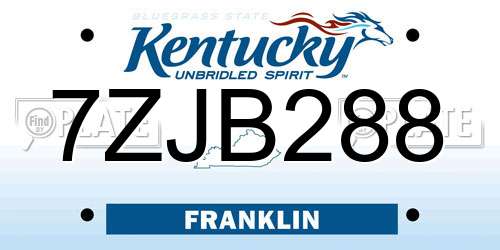 7ZJB288 Kentucky License Plate