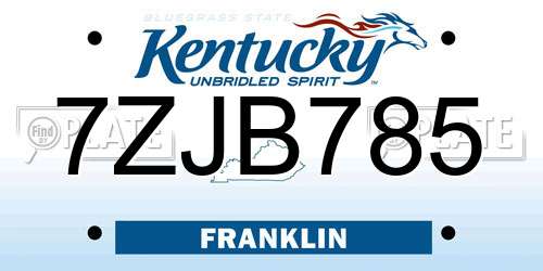 7ZJB785 Kentucky License Plate