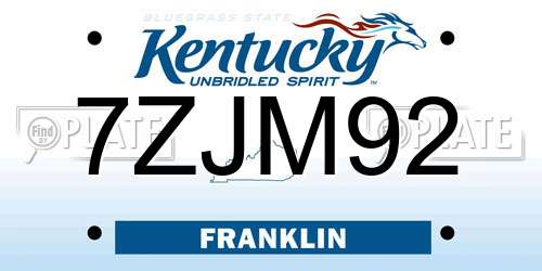 7ZJM92 Kentucky License Plate