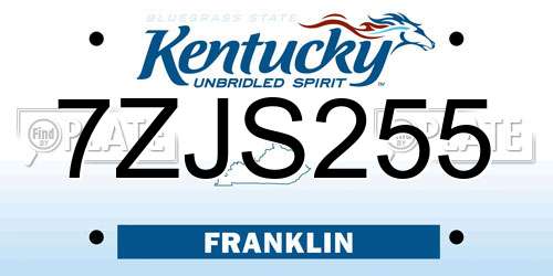 7ZJS255 Kentucky License Plate
