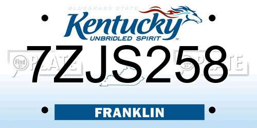 7ZJS258 Kentucky License Plate