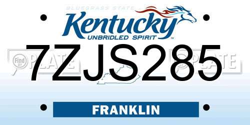 7ZJS285 Kentucky License Plate