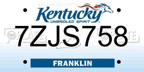 7ZJS758 Kentucky License Plate