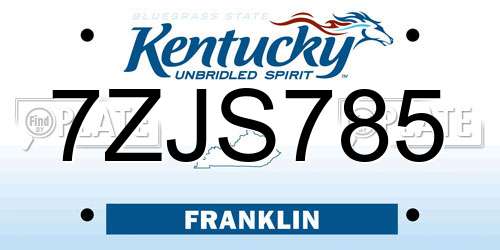 7ZJS785 Kentucky License Plate