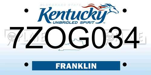 7ZOG034 Kentucky License Plate