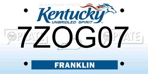 7ZOG07 Kentucky License Plate