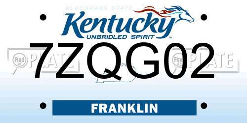 7ZQG02 Kentucky License Plate