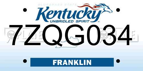 7ZQG034 Kentucky License Plate
