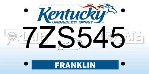 7ZS545 Kentucky License Plate