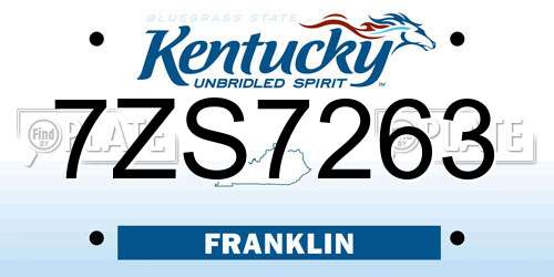 7ZS7263 Kentucky License Plate